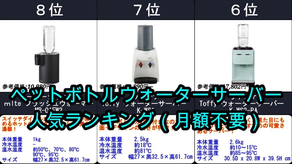 2024年【月額なし！？お手軽ペットボトルウォーターサーバー】人気ランキングTOP10